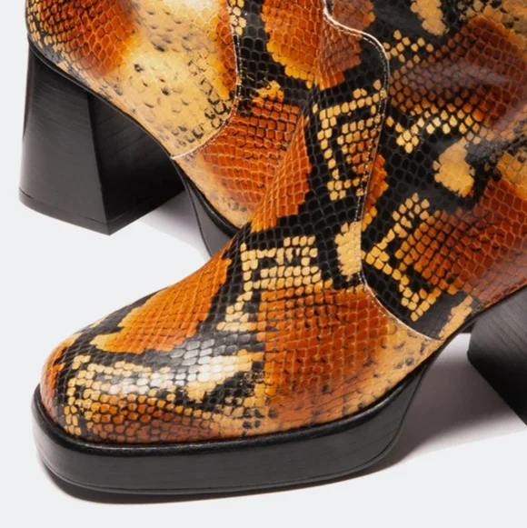 Genuine Leather Snakeskin Patterned High Heel Boots - Picture 2 of 8